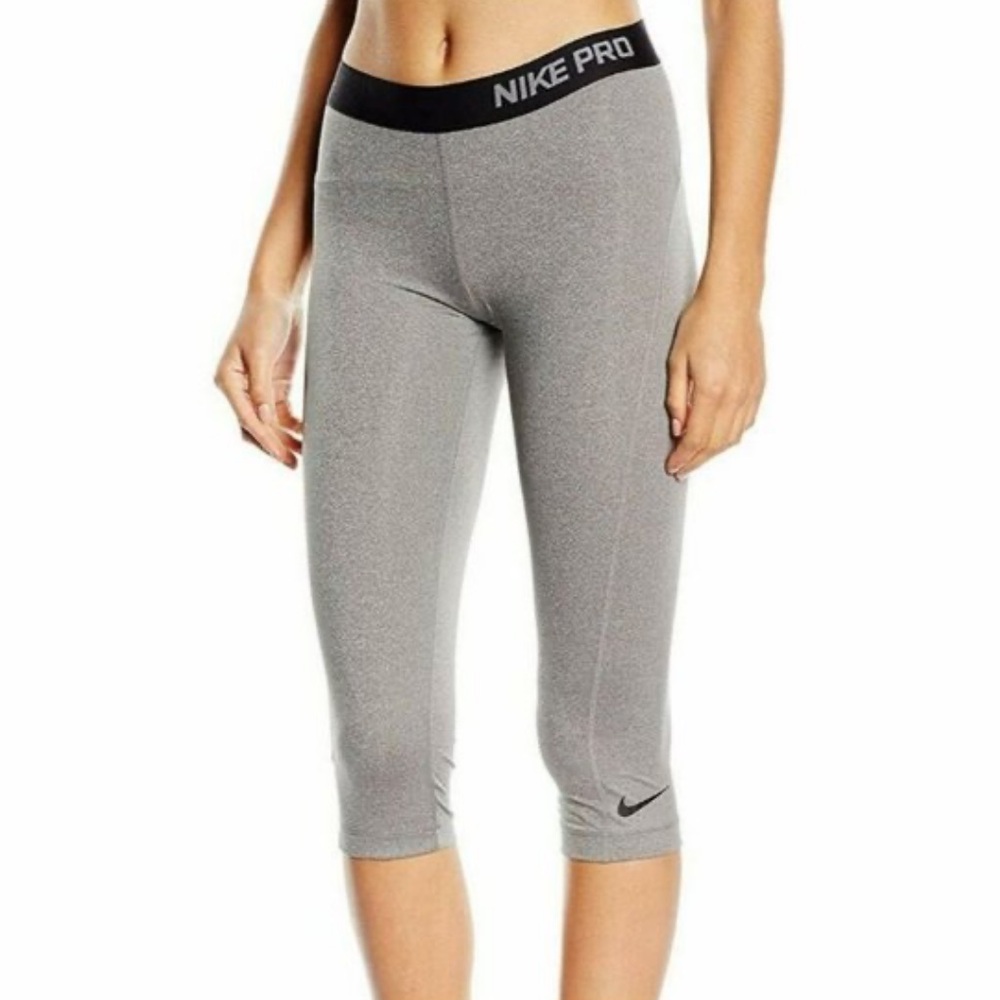 Nike Small Gray, Black Logo Athletic Legging Pro Cool Capri
